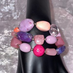 Multi-Stone Chunky 3 Layer Stretch Bracelet